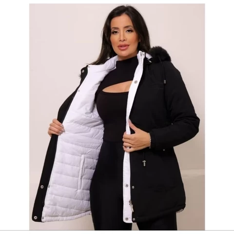 Jaqueta Parka Dupla face de Sarja feminina 2 cores outono e inverno