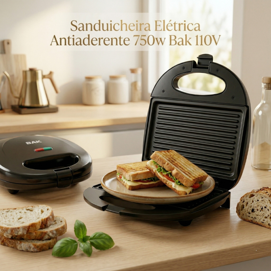 Sanduicheira Elétrica Antiaderente 750w Bak 110V