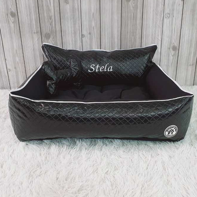 Cama Pet Sofá Corino Tamanho G Preto Cães Gatos Personalizado