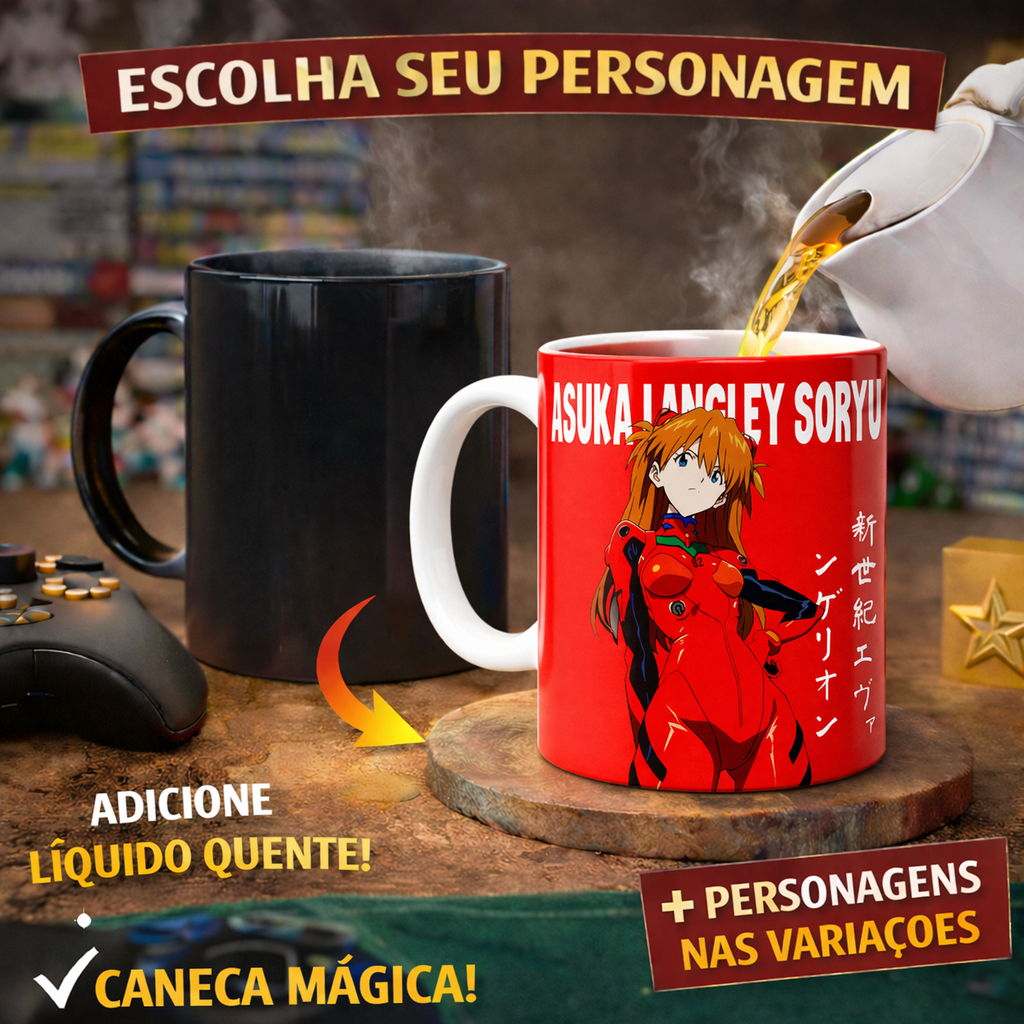 Caneca Asuka Langley Soryu Neon Genesis Evangelion Porcelana Personalizada 325ml Colecionável Presente Geek