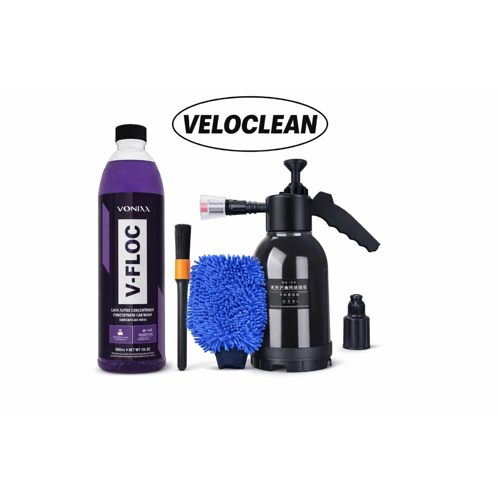 Kit Shampoo V-floc Vonixx 500 ml Snow Foam Manual Luva De Microfibra Pincel De Detalhamento