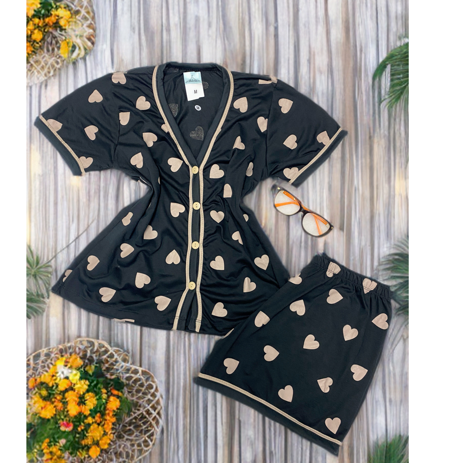 Kit 3 Peças Pijama Americano Calça Short e Blusa de Botões Gola V Inverno e Verão Amamentação Malha