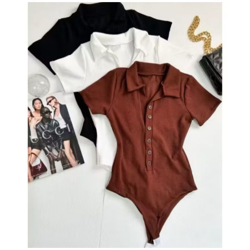 Body Polo feminino Collat Manga Curta Com Botão Bori Alta Qualidade
