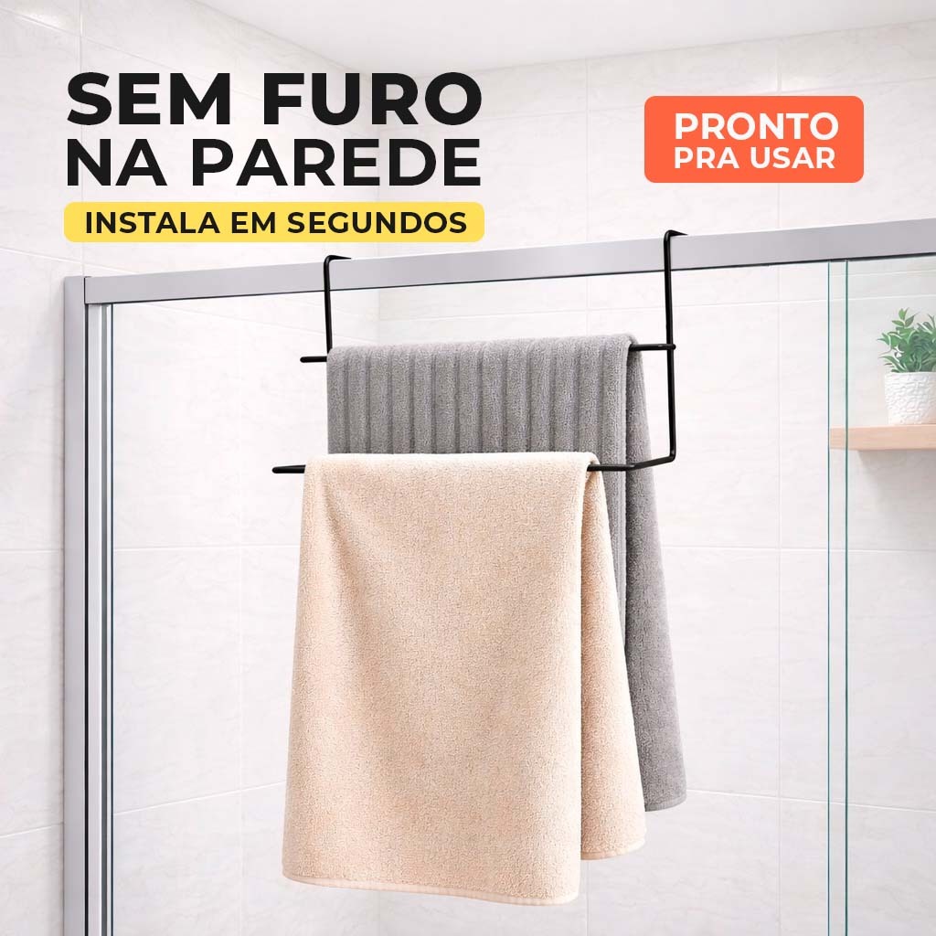 Suporte Porta Toalha de Banho Encaixe Box Porta Banheiro Elegante Luxo Resistente Eficiente Preto em Oferta na Shopee