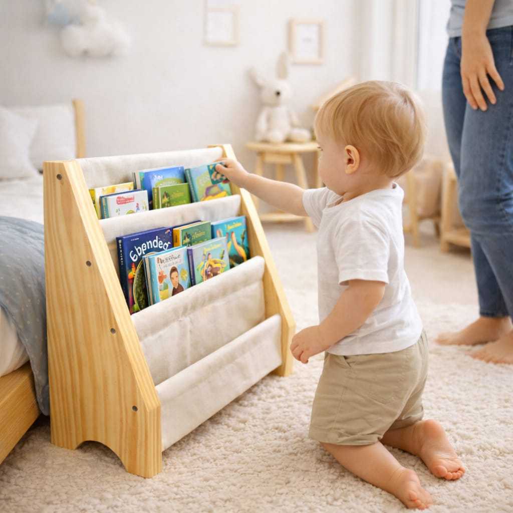 Estante Infantil Montessoriano  Mini Rack Porta Livros  Montessori Livreiro Organizador Madeira (ref: S02)