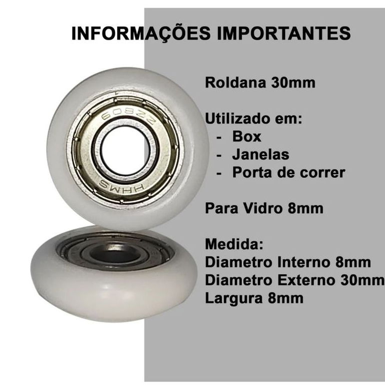 kit 10 Peças Roldana com Rolamento-608ZZ Para Porta Box Vidro Porta de Correr