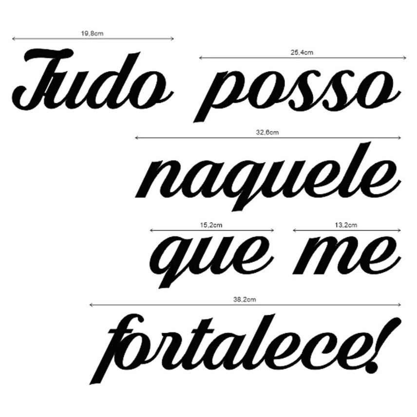 Placa Aplique Palavra Tudo Posso Naquele Que Me Fortalece Recorte MDF 3mm Artesanato Preto