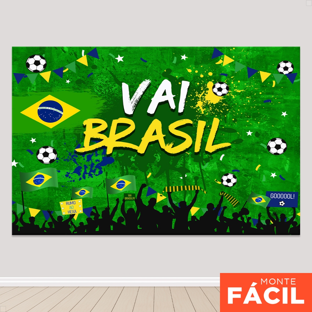 Painel Copa Brasil Hexa 2026 Futebol Retangular Horizontal Em Tecido Sublimado