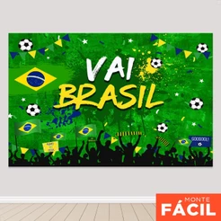Painel Copa Brasil Hexa 2026 Futebol Retangular Horizontal Em Tecido Sublimado