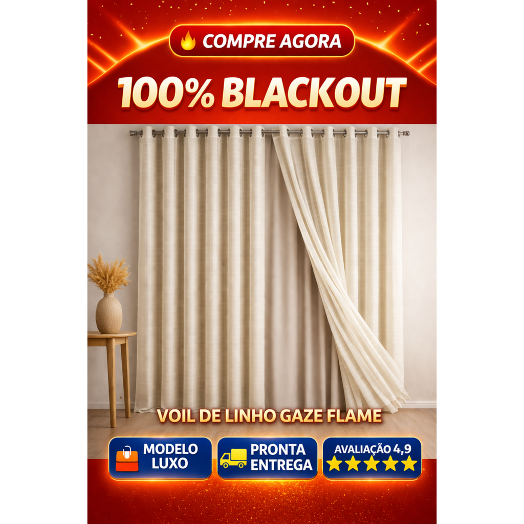 Cortina Luxo Flame Voil Linho Gaze 2,80x2,30 Modelo Premium PVC Blackout 100%  Pronta Entrega em Oferta na Shopee