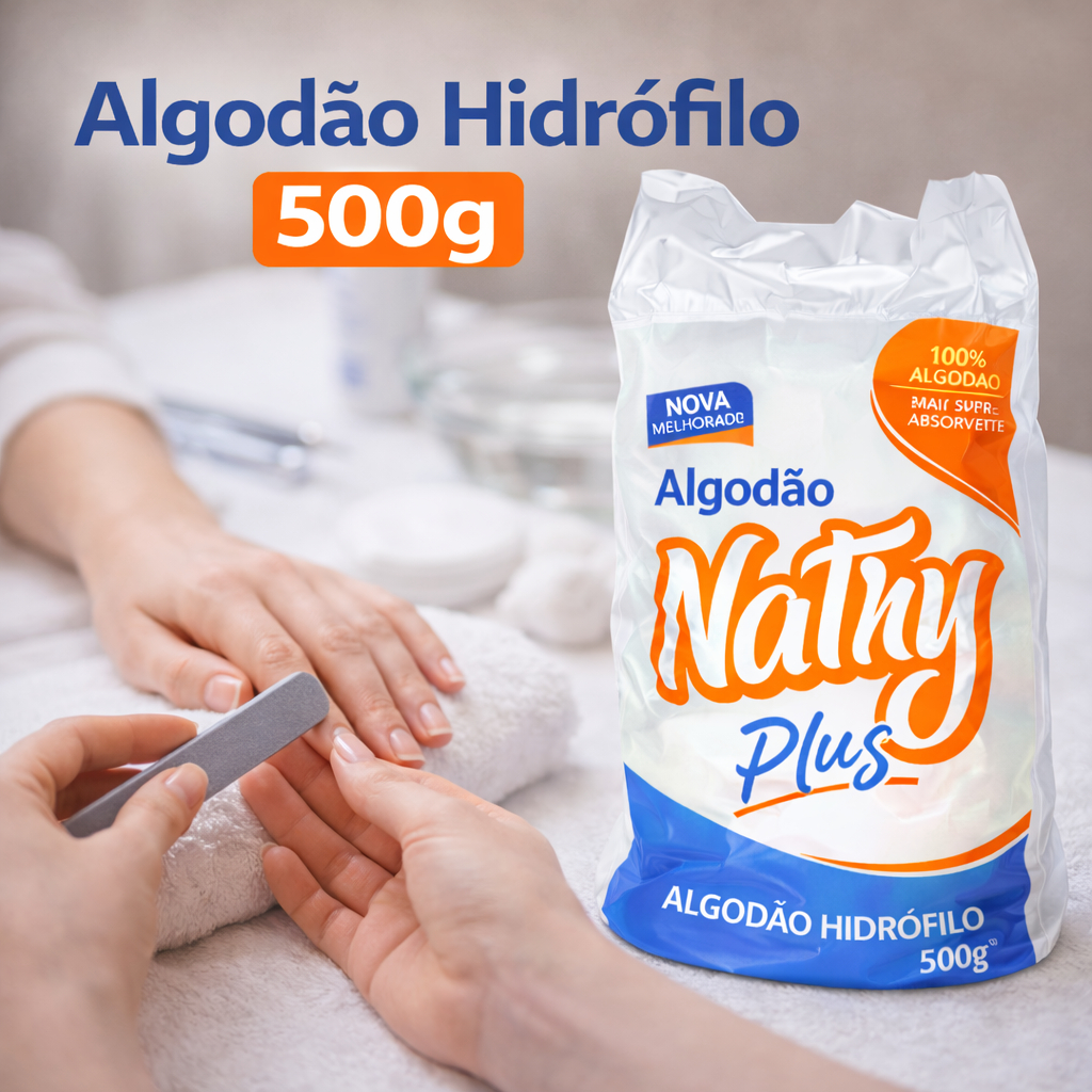 Algodao Hidrofilo em rolo 500g 100% Algodão Nathy Ideal Para Consultório Clínica Manicure