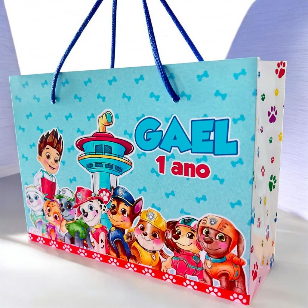 Sacolinhas Personalizadas  Patrulha Canina Aquarela menino I PEGUE E MONTE