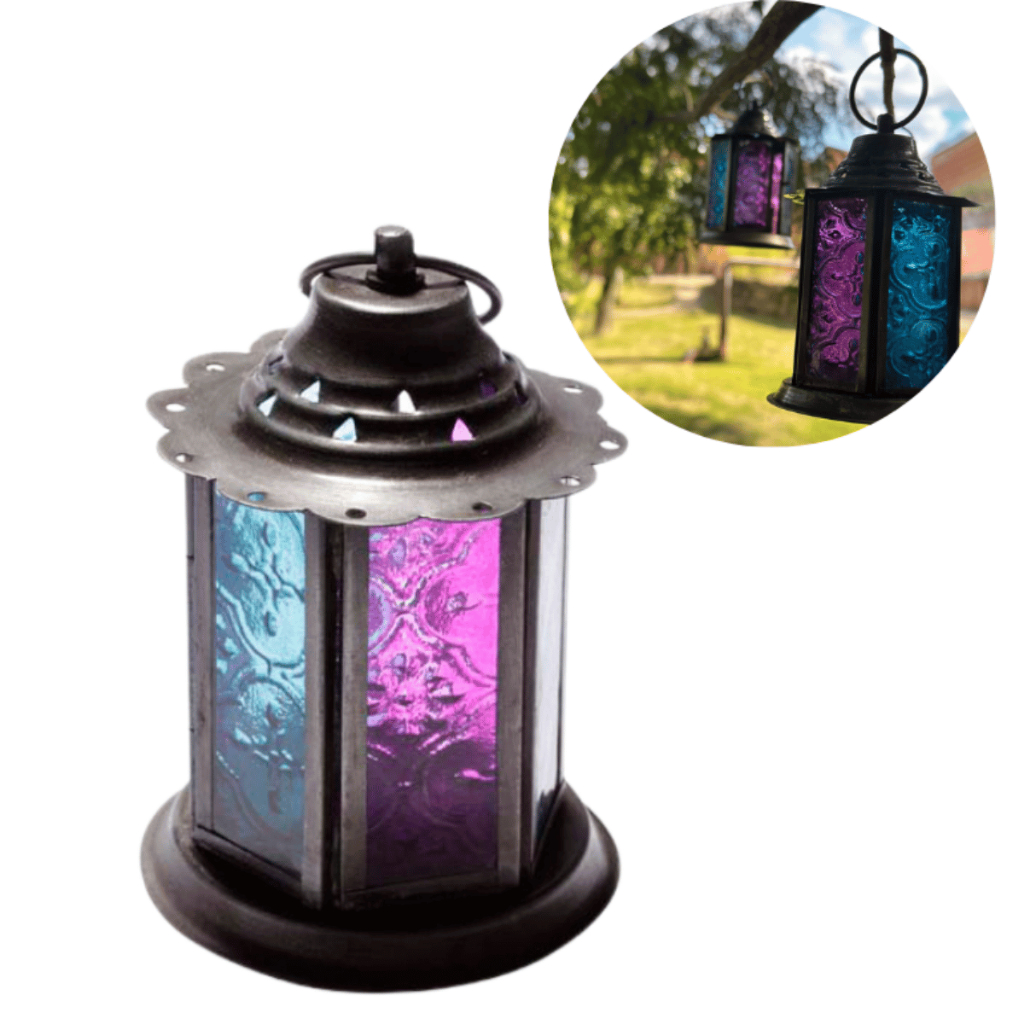Lanterna Marroquina Luminária Metal Vidro Azul Estilo Iluminação Decoração Vintage