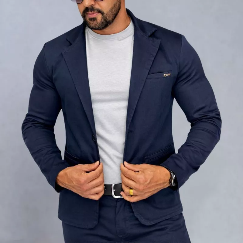 Blazer Masculino Tecido Sarja Premium Alfaiataria com 2 Botões Esporte Fino Corte Social Italiano Paletó Terno Elegante