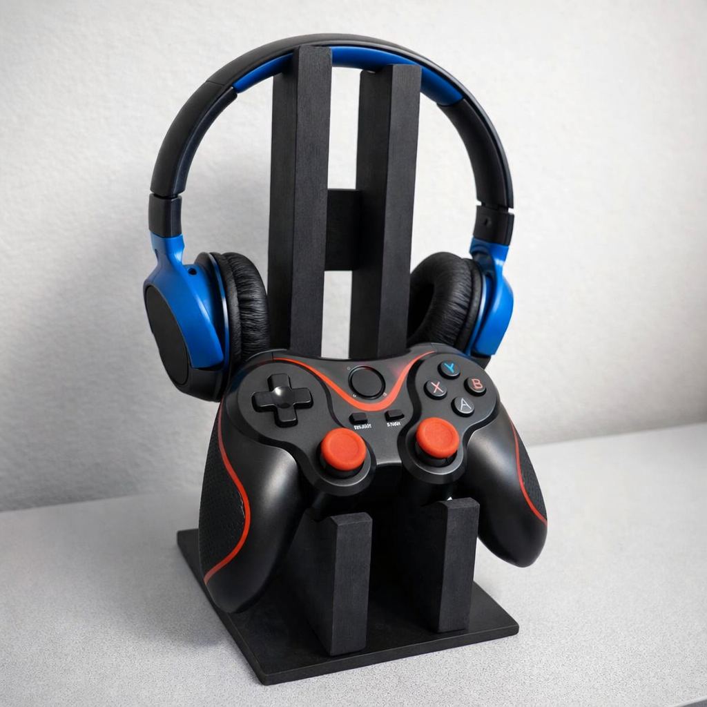 Suporte para 1 Controle e Fone de Ouvido headset Game PS1 PS2 PS3 PS4 PS5 Xbox One 360 Gamer  Mdf