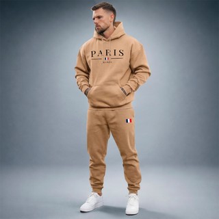 Kit Conjunto Moletom Paris França Calça Jogger Blusa Canguru Capuz Bolso Algodão Quentinho Casual
