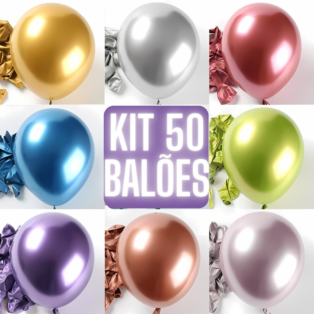 Kit 50 Balões Metalizados Nº 10 Premium Bexiga Festa Aniversário Decoração Luxo Painel Arco