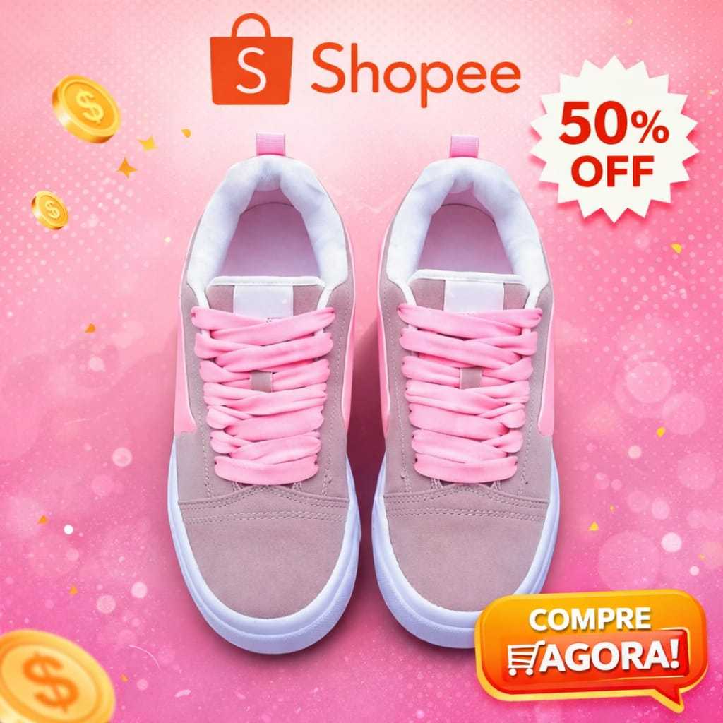 Tênis Skatista Casual Unissex com Camurça Premium Cinza com Rosa Lançamento Promoção