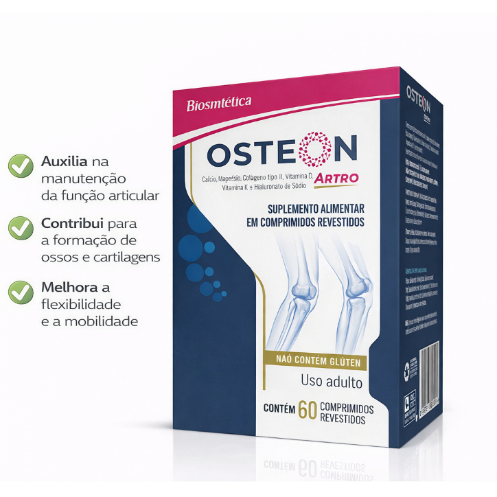 Osteon Artro 60 Comprimidos Aché Colágeno Cálcio Magnésio Vitamina D K Articulações Ossos