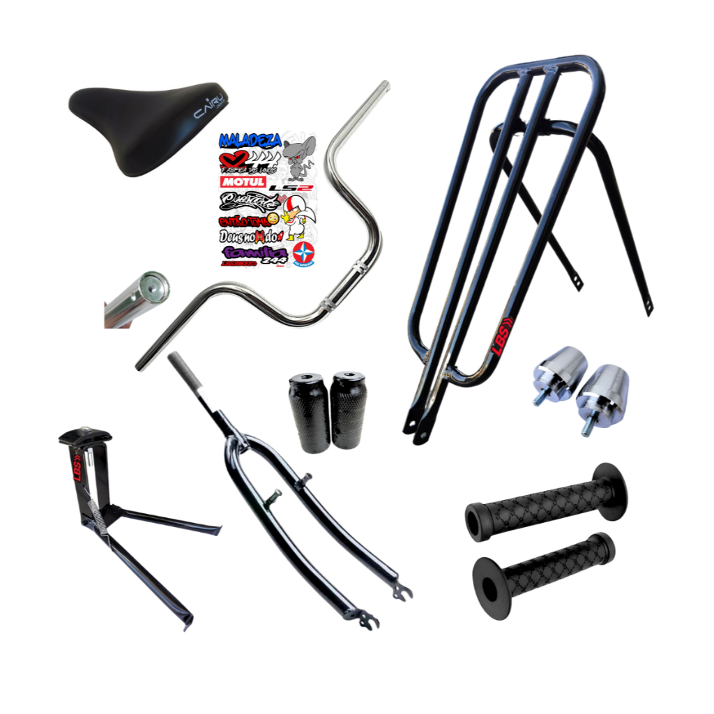 Kit Montadinha Garupa BH LBS+Banco Cairu+Descanso Central+Peso PCX+Punho+Cartela+Par Pedaleira+Guidão Moto+Garfo