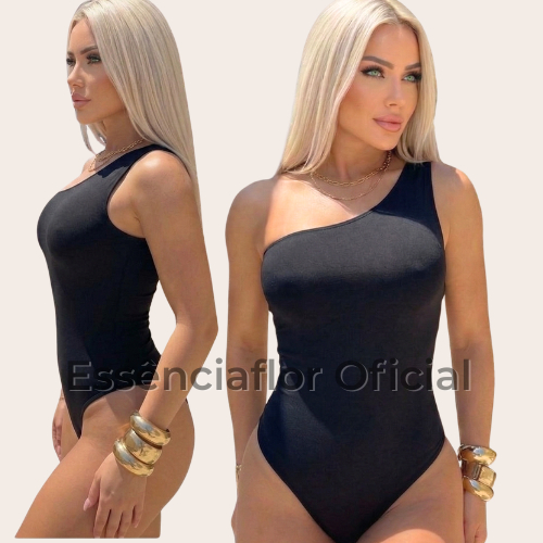 Body Mula Manca Feminino Um Ombro Só Bory Suplex Não Transparente Blusa Elegante Bore Tendencia Blogueirinha Preto