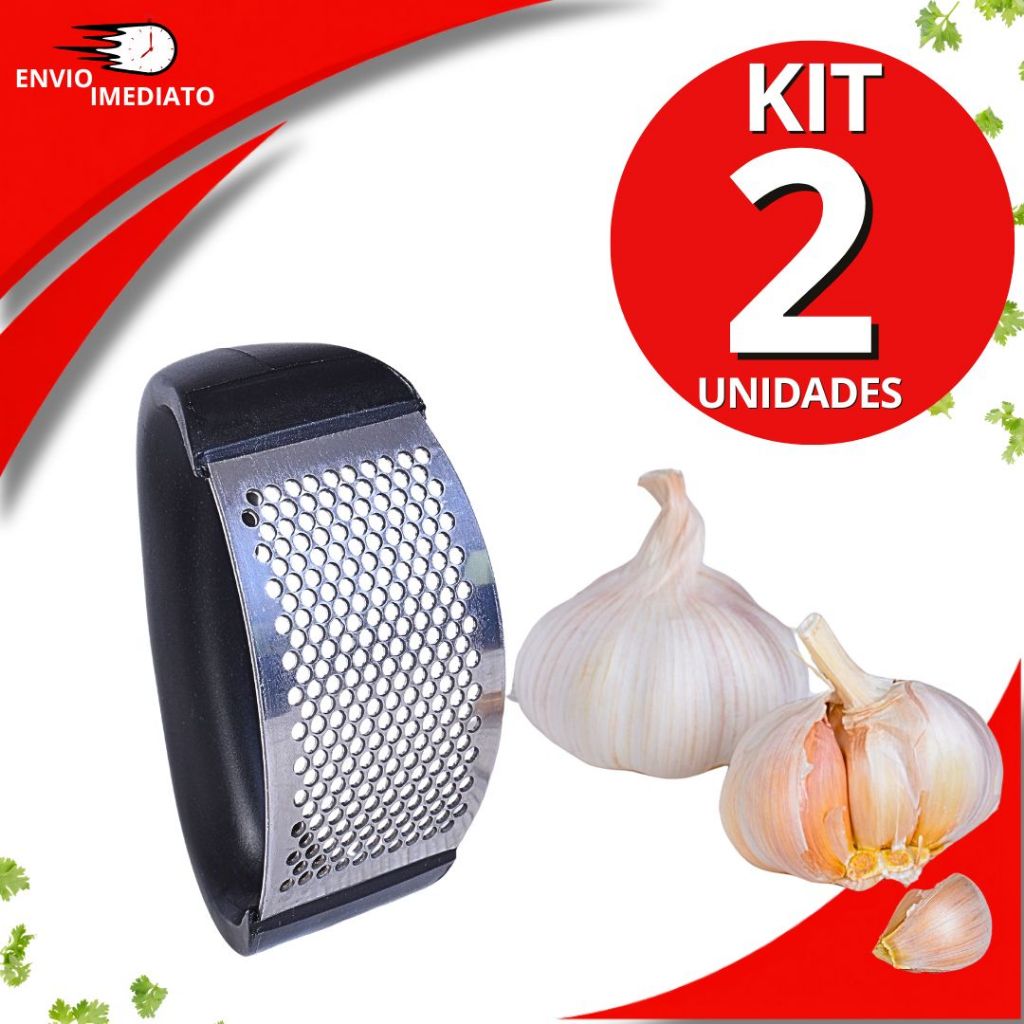 JOGO 2 Triturador Amassador Alho 11cm Batata Legumes Aço Inox Triturador Manual Prático Multiuso Universal Cabo Preto