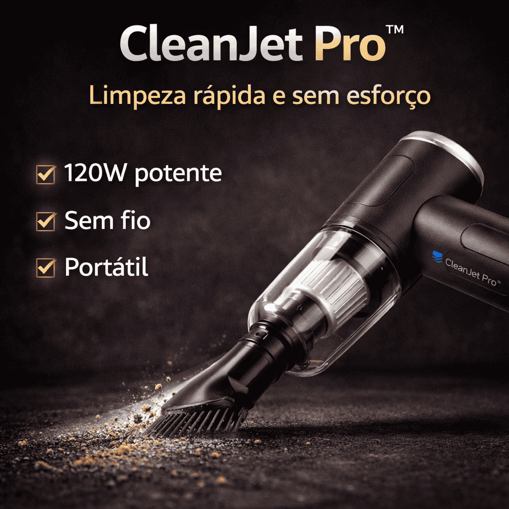 Aspirador Sem Fio Portátil CleanJet Pro 120W Limpeza Carro Casa Mini Aspirador