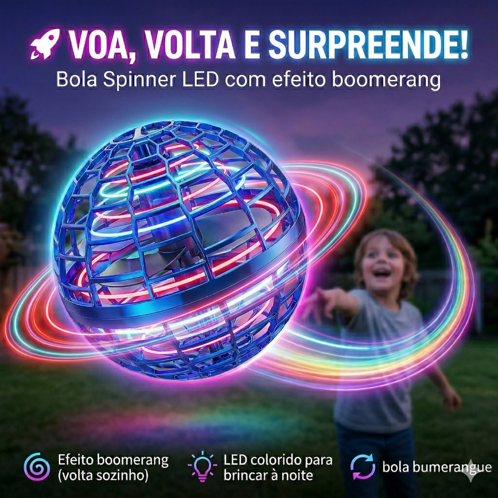 Bola Spinner Voadora LED com Controle – Brinquedo Boomerang Flutuante Radical Voa e Volta