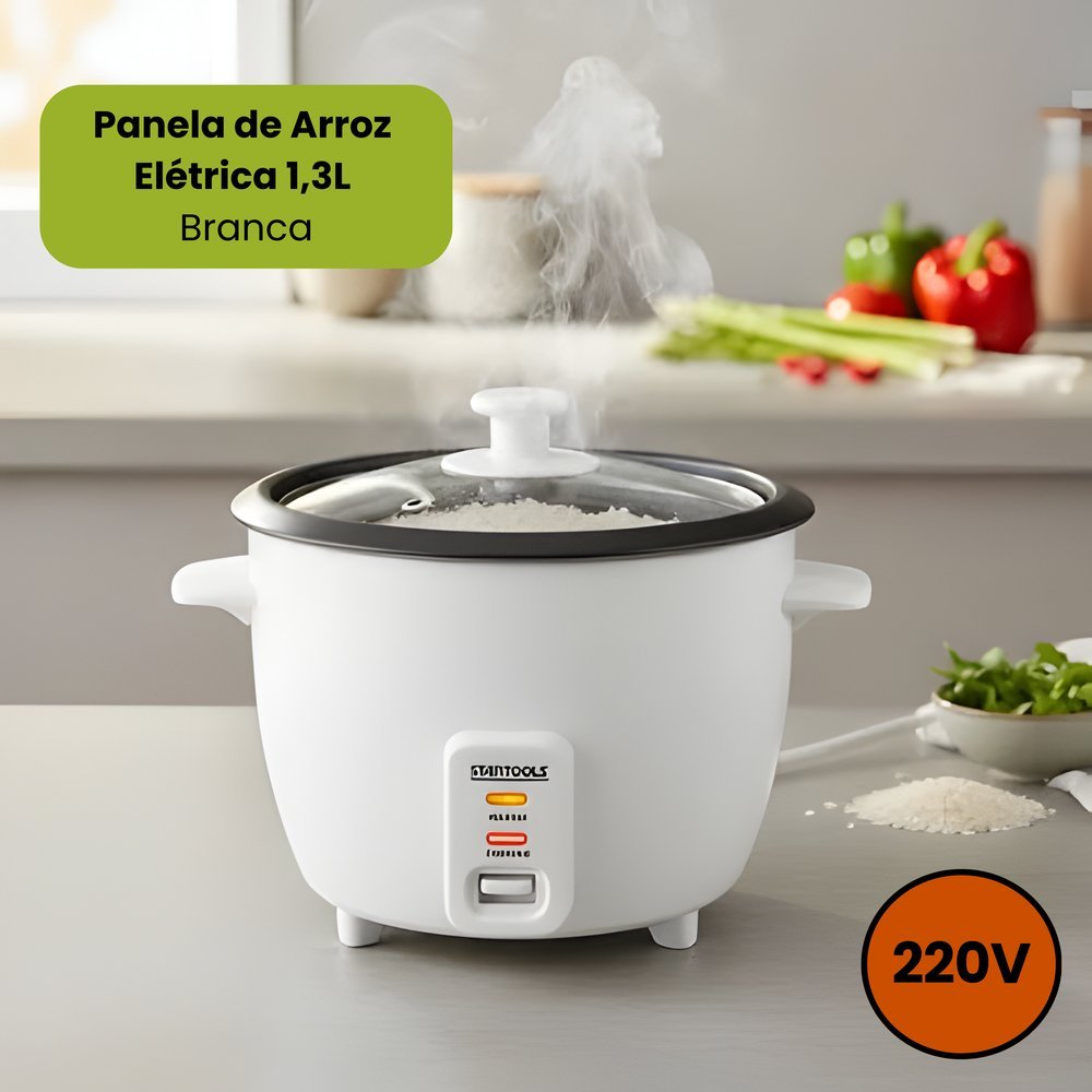Panela de Arroz Elétrica 1,3L 220V - Branca - Praticidade para a sua Cozinha