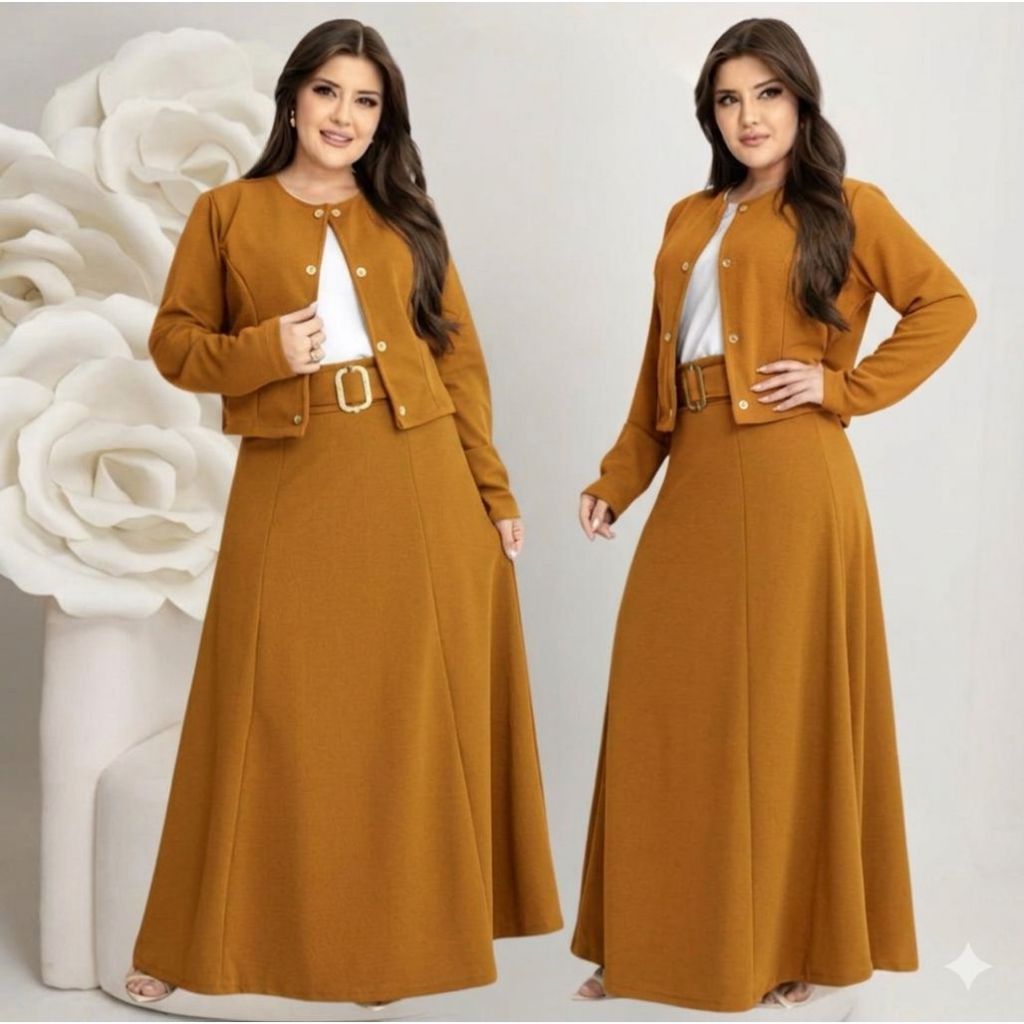 Conjunto Blazer Saia Longa Camiseta Cinto Plus Size Moda Evangelica Até EXG Congresso Envio Imediato