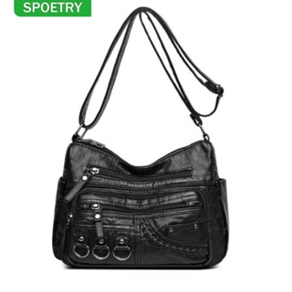 Bolsa Transversal Feminina de Couro Legítimo Bolsa de Ombro Vários Compartimentos Alta Capacidade em Oferta na Shopee