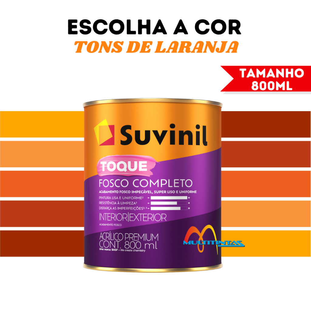 Tinta Acrílica Fosco 800ml Tons De Laranja Toque Fosco Completo Parede Suvinil