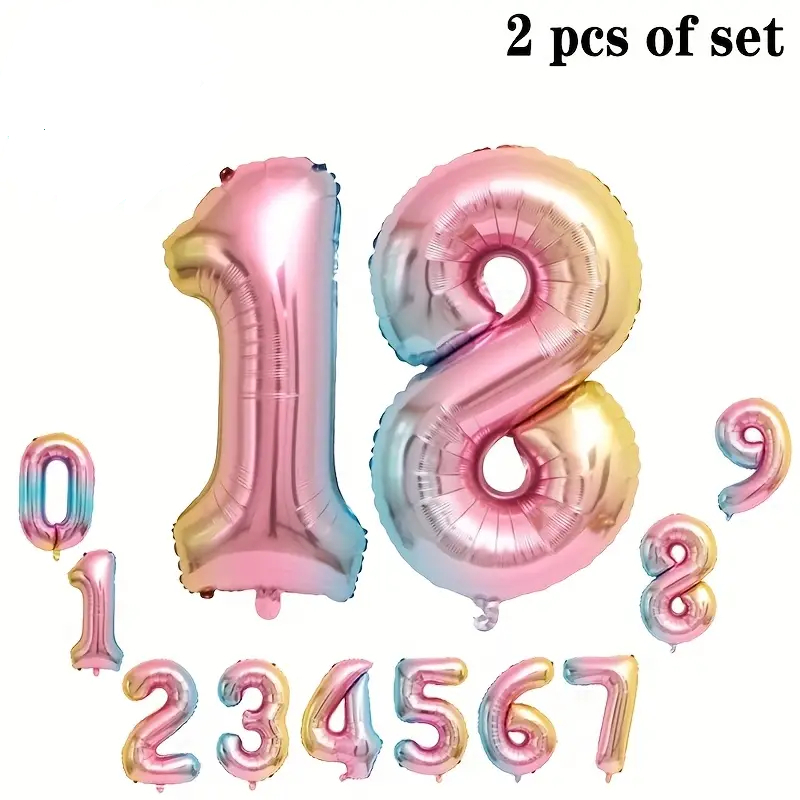 Kit 2 - Balão Bexiga De Número 32Pol 70CM Metalizado Grande Aniversário Festas Decorações Colorido FrutaCor Degrade