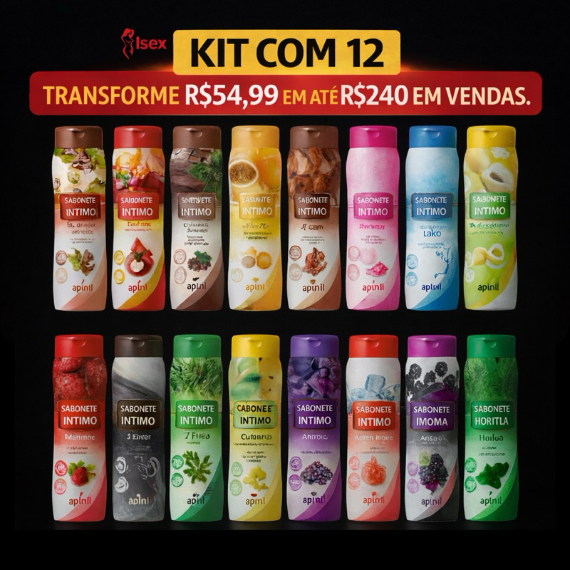 Kit com 12 Sabonetes Intimos Feminino -ESCOLHA O AROMA ou Variado Apinil 200 Higiene e Lavagem Feminina Revenda