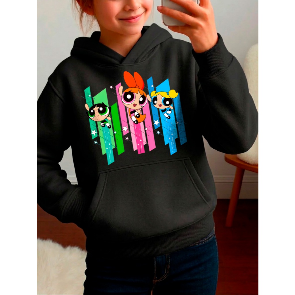 Moletom Infantil Meninas Super Poderosas Canguru Flanelado Quentinho Macio Estampado Várias Cores