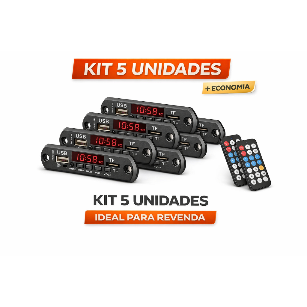 Módulo MP3 Bluetooth 12V USB Rádio FM Controle Som Automotivo Carro Kit 5