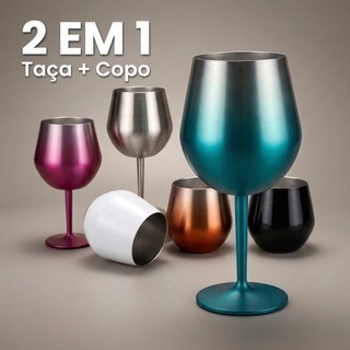 Taça Térmica 2 Em 1 Aço Inoxidável 414ml Parede Dupla Para Vinho Drinks Bebidas Quentes E Frias Luxo