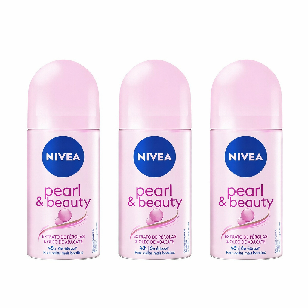 KIT NIVEA Desodorante Roll-on Pearl & Beauty 50ml - 3 unidades