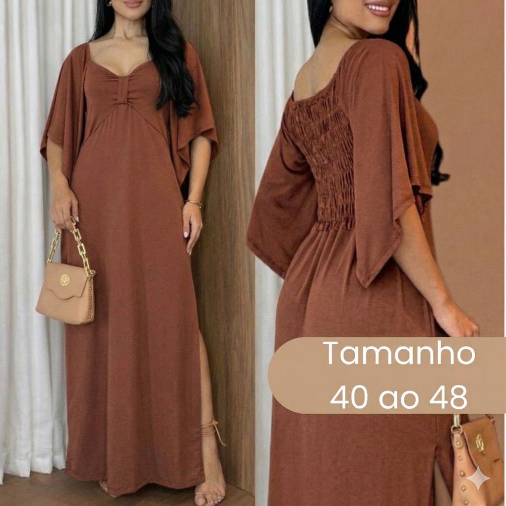 Vestido Longo Com Manga Moda Elegante Confórtal Suplex Premium