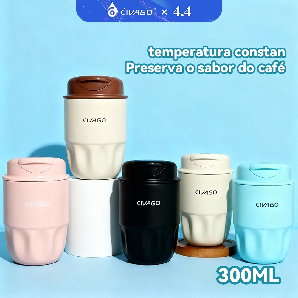 CIVAGO Copo Térmico 300ML Café de Aço Inoxidável Isolante Térmica e Revestimento Cerâmico Prática para Viagens em Oferta na Shopee