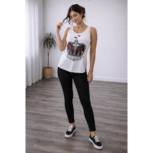 Blusa Feminina Regata Alongada Estampa Pedraria Casual Estilosa