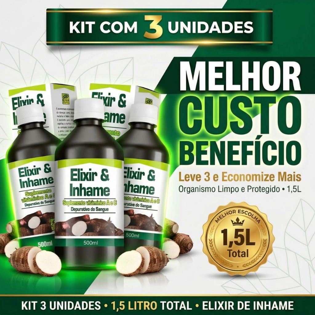 Kit 3x Elixir & Inhame  500ml Supl Vit A E C - Depurativo Do Sangue