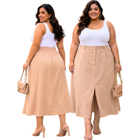 Saia Midi Social Plus Size  Feminina Cintura Alta Alfaiataria Elegante Evangélica Trabalho G1 ao G3