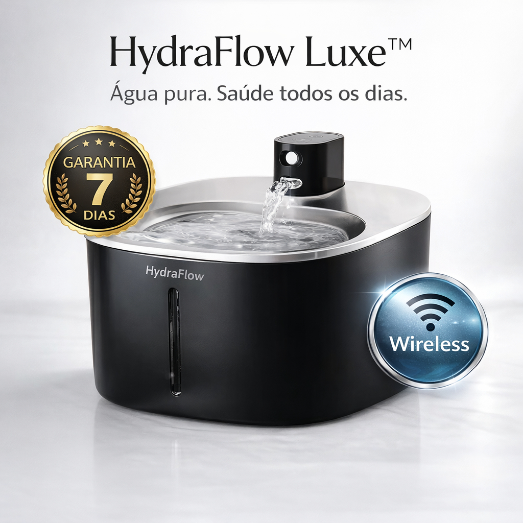 Bebedouro Automático Pet Fonte Água Inox Wireless Silencioso HydraFlow Luxe™ para Gatos e Cachorros