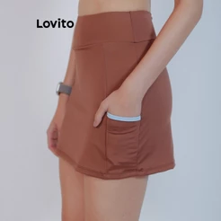 Lovito Short Saia Esportiva Cintura Alta com Bolso Funcional e Detalhe cor Contrastante OSB16651695
