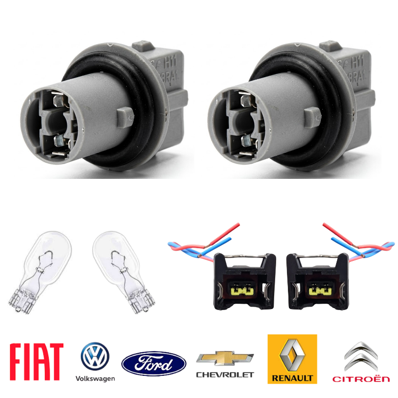 Kit Soquete Da Lanterna E Lâmpada T10  Pingo Pingão - Linha Fiat  - Ford - Escort   Vw Gol  80 a 95  Constellation 93-17