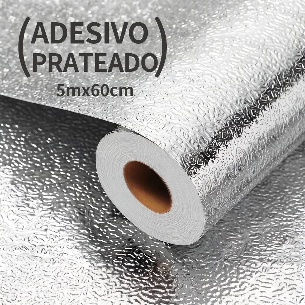 Papel Adesivo 3D Alumínio Prateado Premium Resistente Água Óleo Fogo para Cozinha Fogão Parede Reforma Reparo5M*60CM