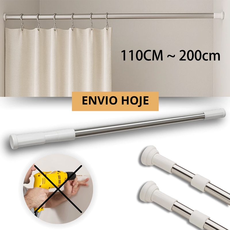 Porta Cortina Multiuso Box Varão Bastão Para Banheiro de Extensível Universal Ajustável 1.1m~2m
