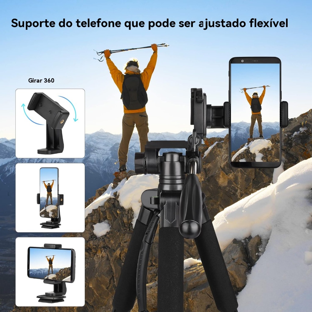 VEDO Tripé Profissional Celular Câmera 1,88 Mts + Suporte Laranja — imagem 2 de 2