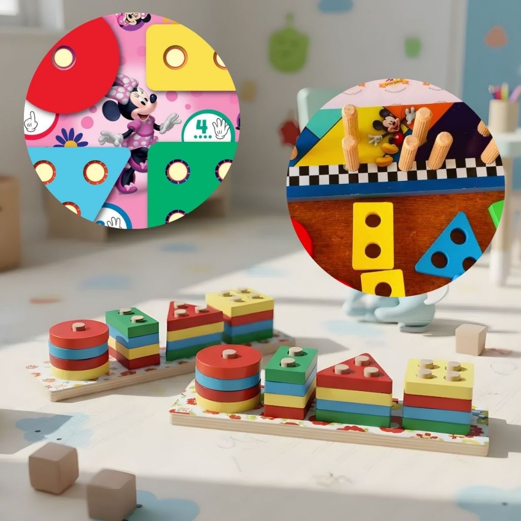 Brinquedo Encaixe Divertido Formas E Cores Desenvolvimento Autismo MDF Disney Mickey Minnie
